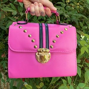 Pink studded crossbody retro bag bowling flair